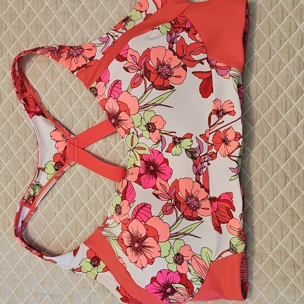 AVIA Athletic Sports Bra Floral Print Cross Back Padded Activewear Top XL